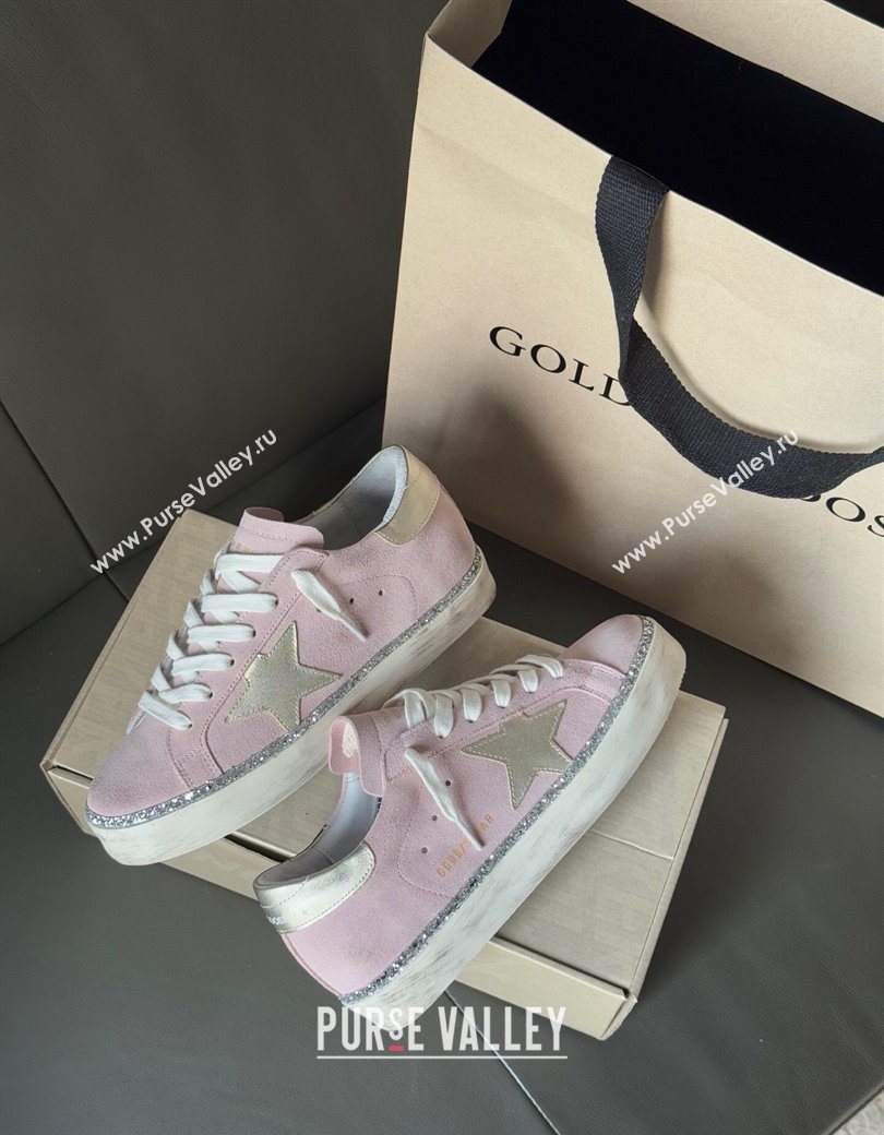 Golden Goose Womens Super-Star in pink suede with silver star and heel tab 2025 0902 (13-250902103)