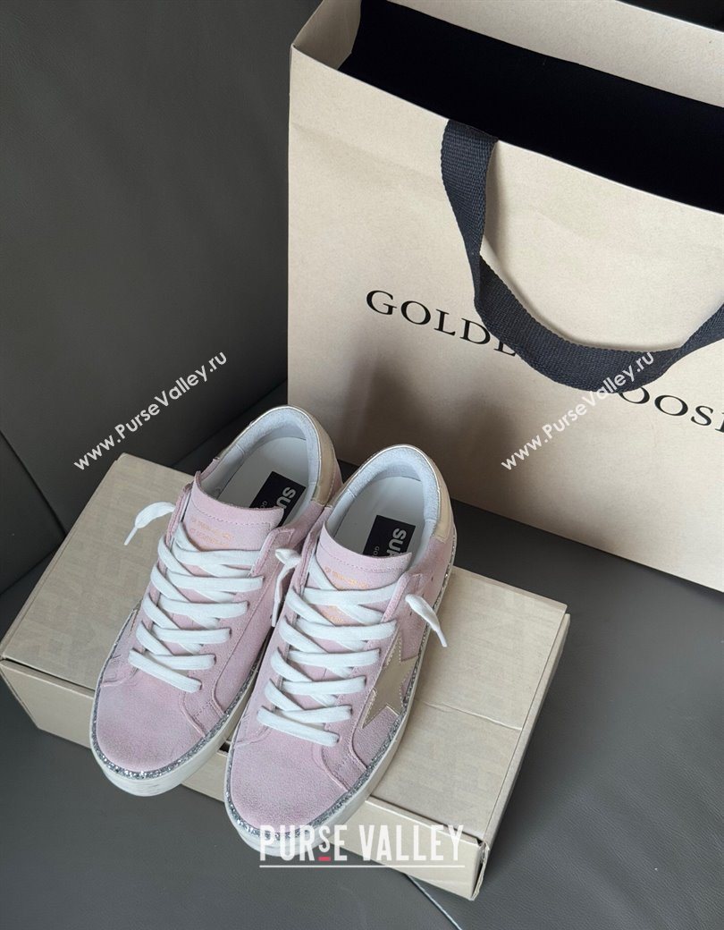 Golden Goose Womens Super-Star in pink suede with silver star and heel tab 2025 0902 (13-250902103)