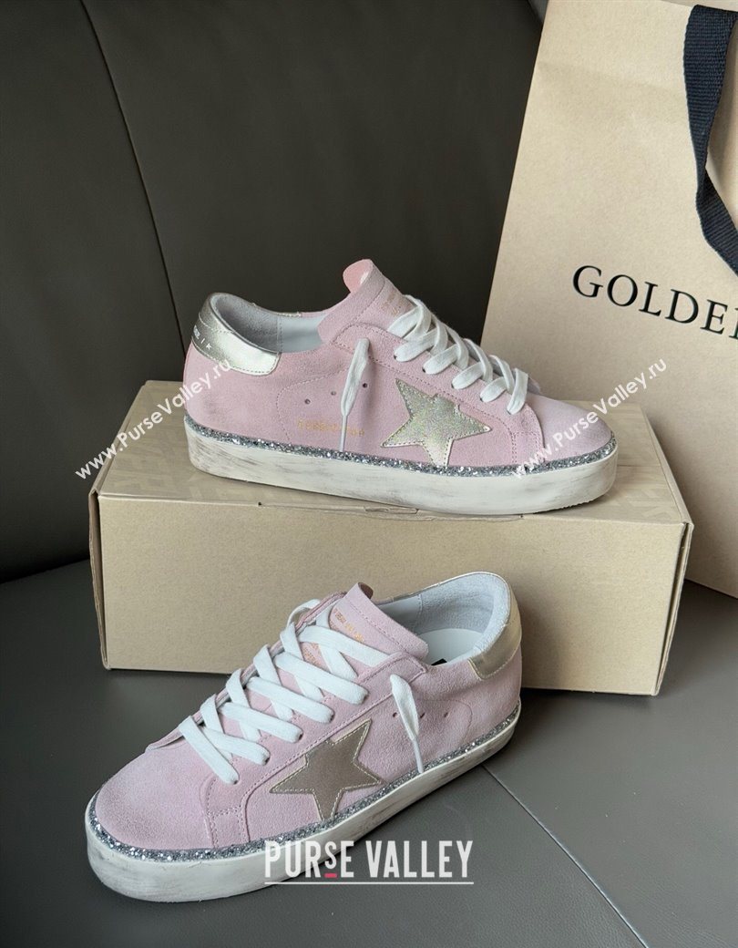 Golden Goose Womens Super-Star in pink suede with silver star and heel tab 2025 0902 (13-250902103)