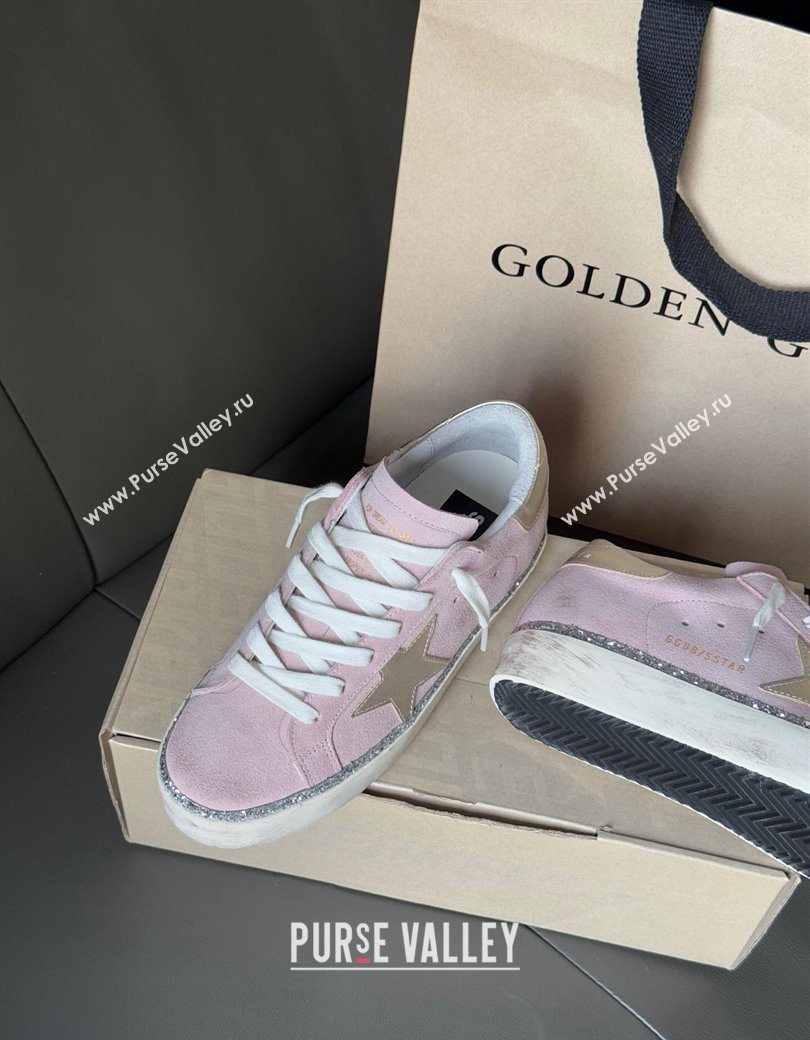 Golden Goose Womens Super-Star in pink suede with silver star and heel tab 2025 0902 (13-250902103)