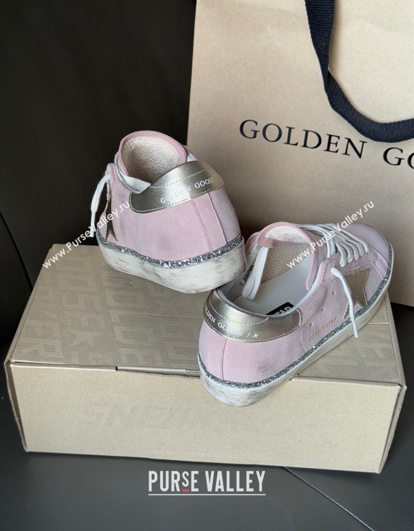 Golden Goose Womens Super-Star in pink suede with silver star and heel tab 2025 0902 (13-250902103)