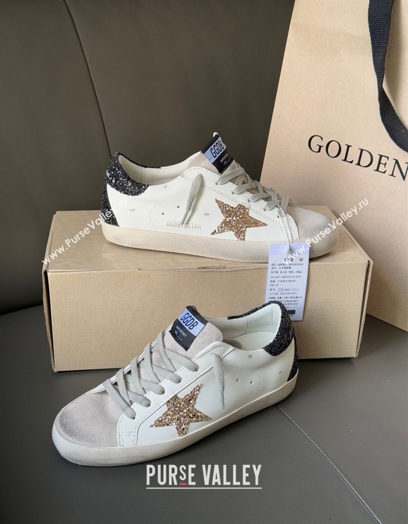 Golden Goose Womens Super-Star with gold star and black glitter heel tab 2025 0902 (13-250902097)