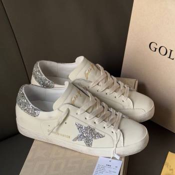 Golden Goose Women’s Super-Star with silver glitter star and heel tab in white leather 2025 0902 (13-250902099)