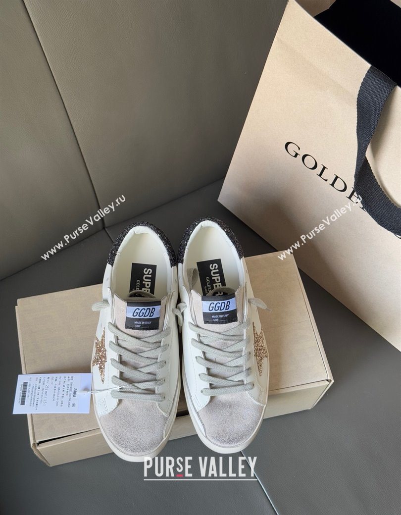 Golden Goose Womens Super-Star with gold star and black glitter heel tab 2025 0902 (13-250902097)