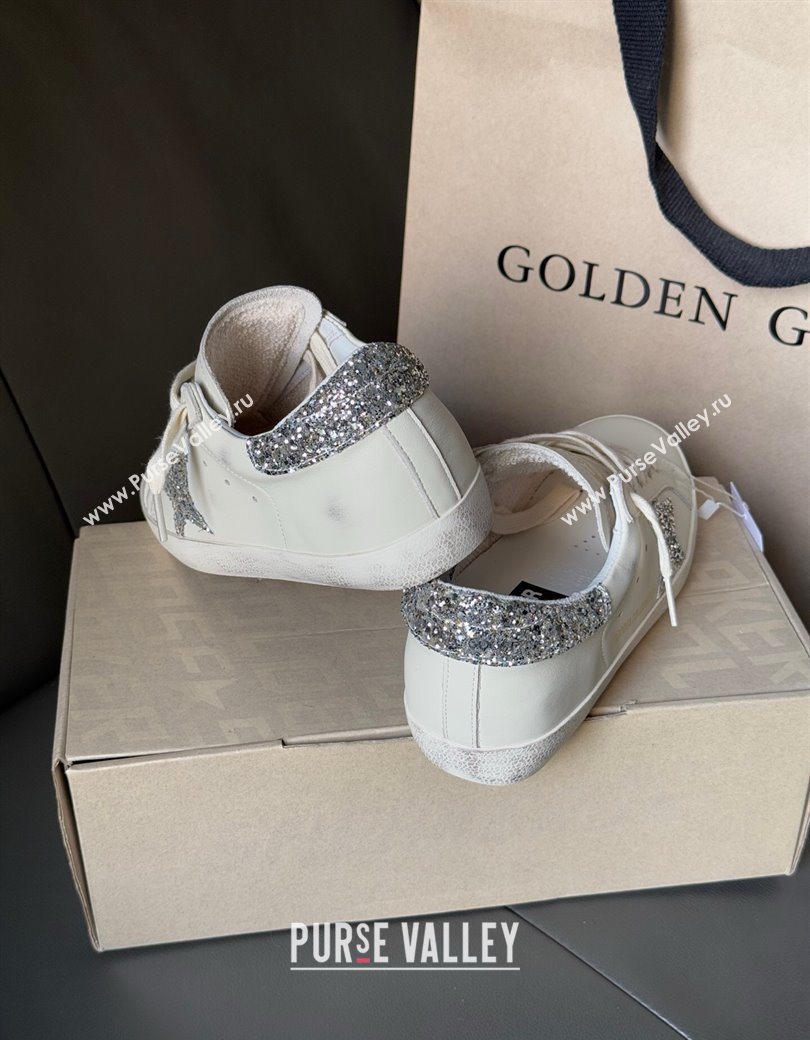 Golden Goose Women’s Super-Star with silver glitter star and heel tab in white leather 2025 0902 (13-250902099)