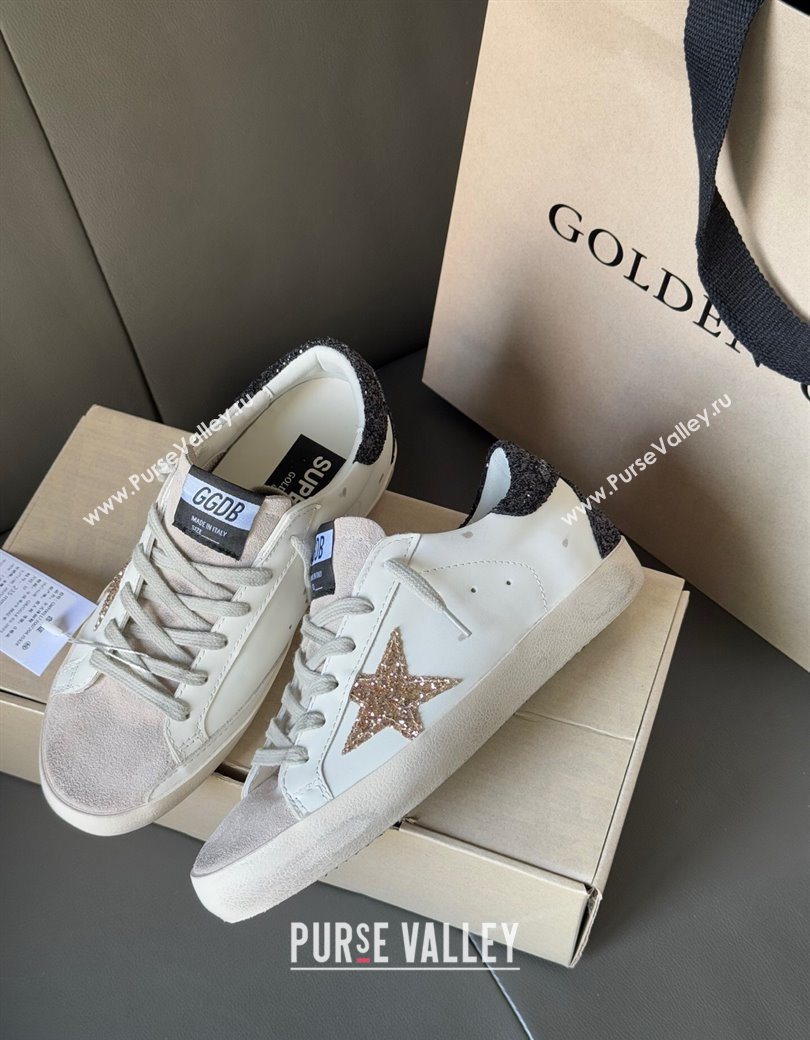 Golden Goose Womens Super-Star with gold star and black glitter heel tab 2025 0902 (13-250902097)