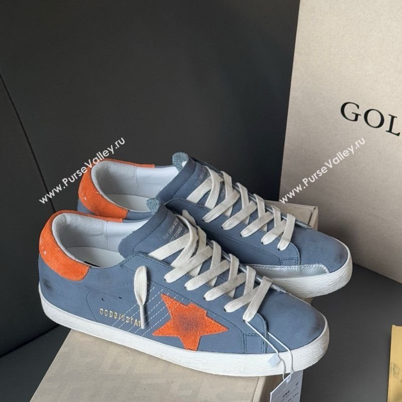 Golden Goose Womens Super Star in blue nubuck with orange suede star and heel tab 2025 0902 (13-250902100)