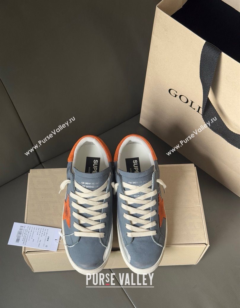 Golden Goose Womens Super Star in blue nubuck with orange suede star and heel tab 2025 0902 (13-250902100)