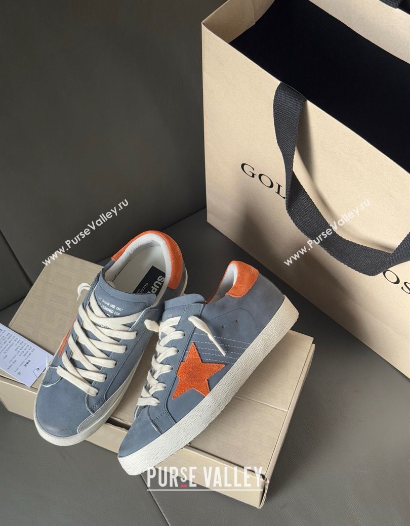 Golden Goose Womens Super Star in blue nubuck with orange suede star and heel tab 2025 0902 (13-250902100)