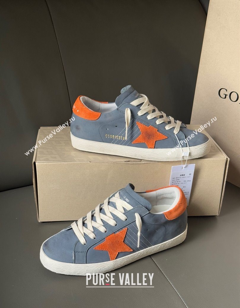 Golden Goose Womens Super Star in blue nubuck with orange suede star and heel tab 2025 0902 (13-250902100)
