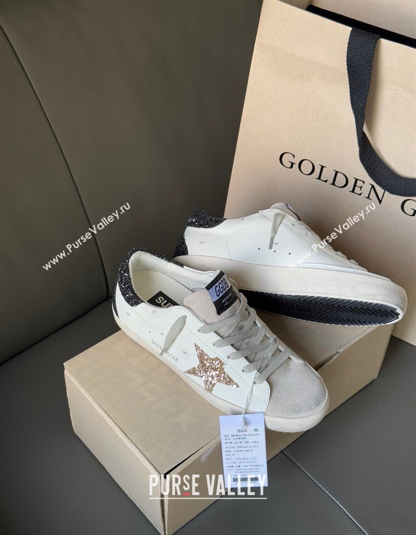 Golden Goose Womens Super-Star with gold star and black glitter heel tab 2025 0902 (13-250902097)