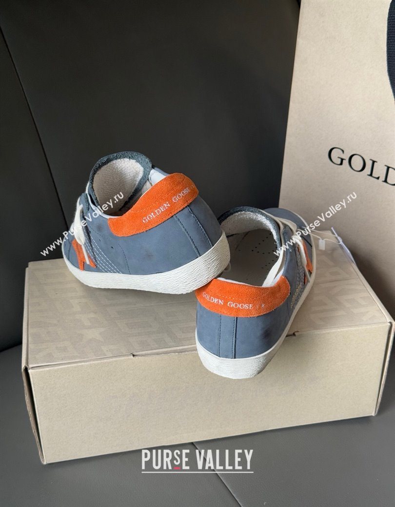 Golden Goose Womens Super Star in blue nubuck with orange suede star and heel tab 2025 0902 (13-250902100)