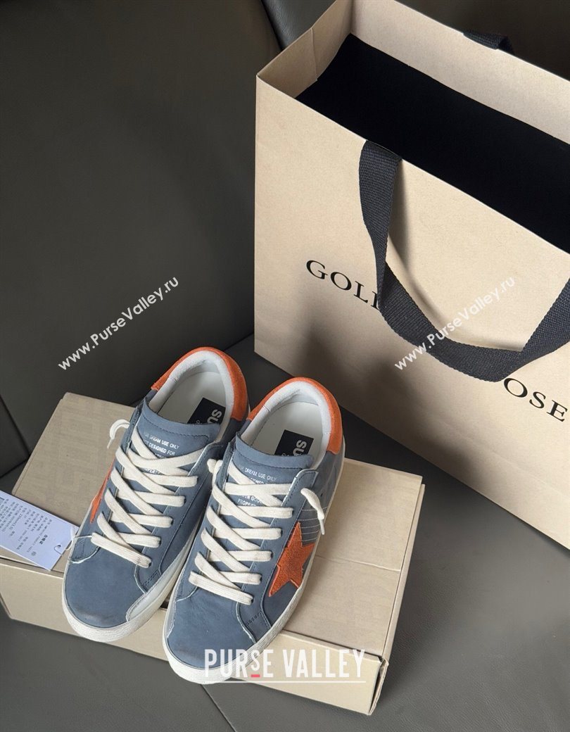 Golden Goose Womens Super Star in blue nubuck with orange suede star and heel tab 2025 0902 (13-250902100)