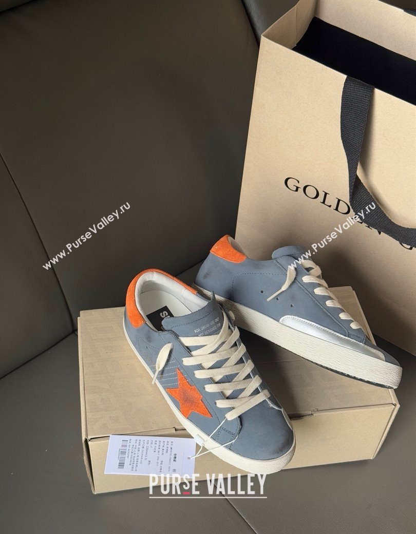 Golden Goose Womens Super Star in blue nubuck with orange suede star and heel tab 2025 0902 (13-250902100)