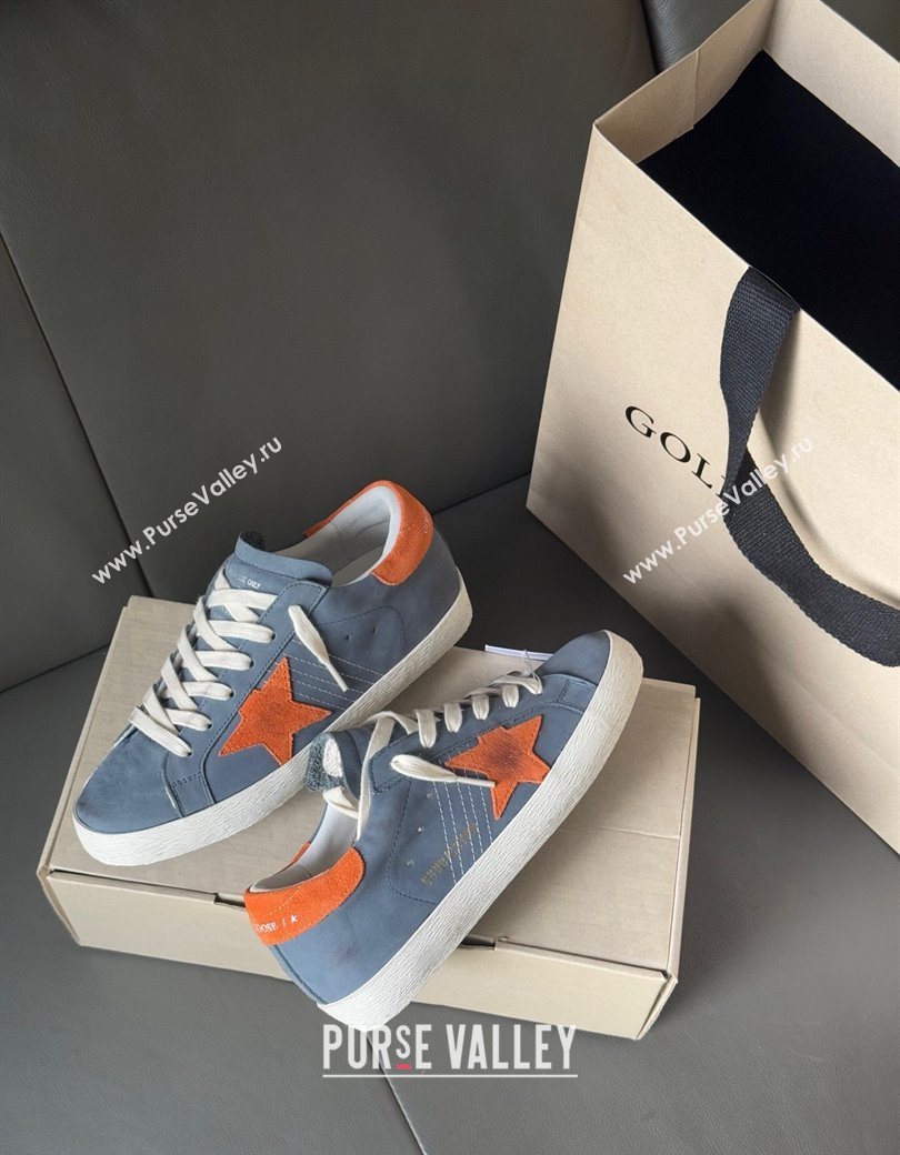 Golden Goose Womens Super Star in blue nubuck with orange suede star and heel tab 2025 0902 (13-250902100)
