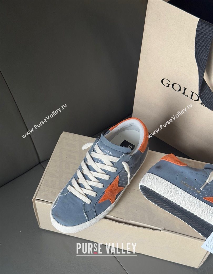 Golden Goose Womens Super Star in blue nubuck with orange suede star and heel tab 2025 0902 (13-250902100)