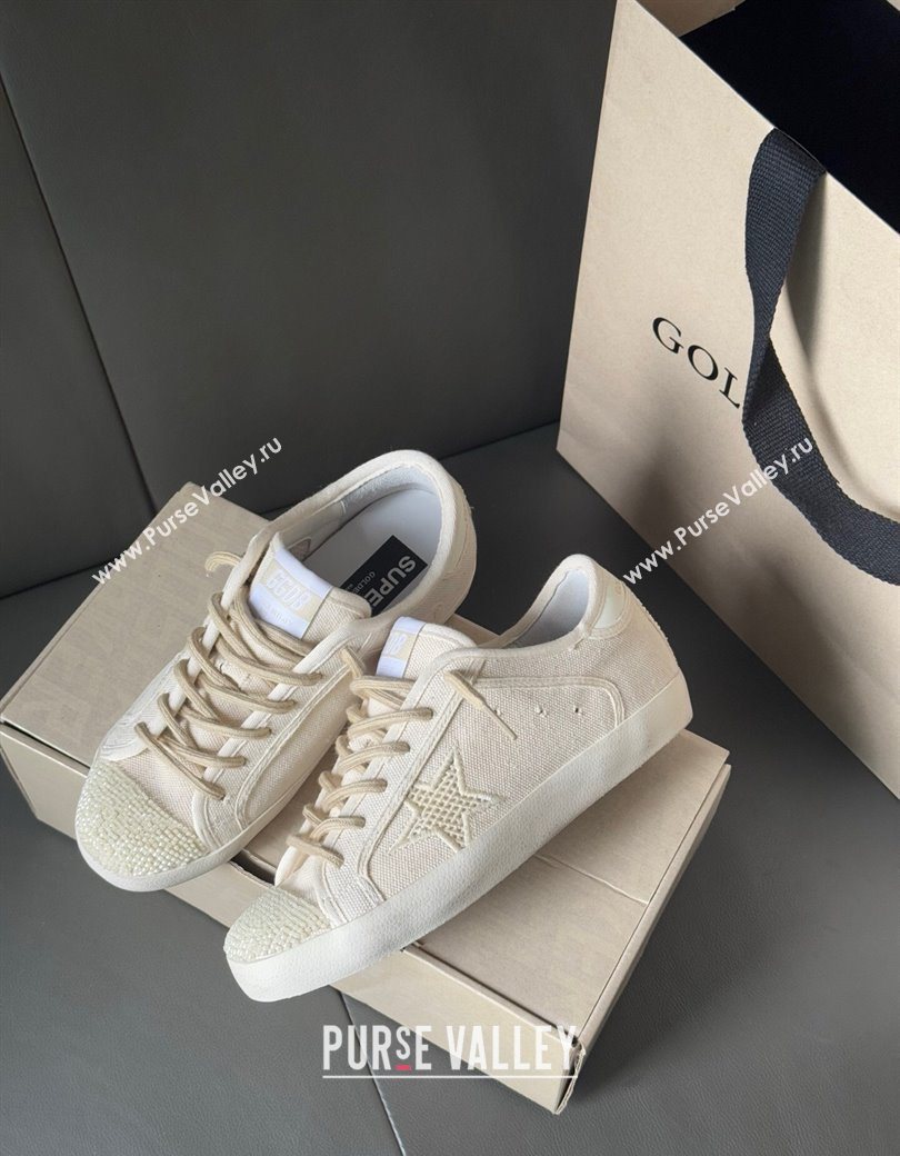 Golden Goose Super-Star in pearl-colored canvas with a tone-on-tone mesh effect star 2025 0902 (13-250902098)