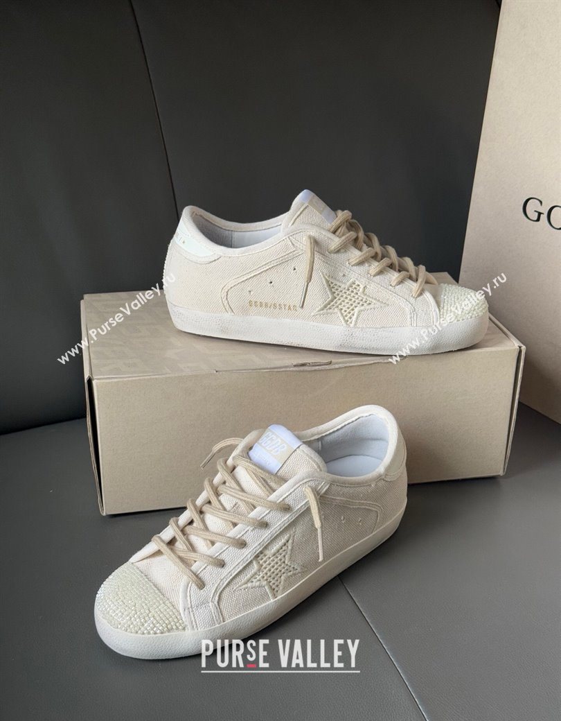 Golden Goose Super-Star in pearl-colored canvas with a tone-on-tone mesh effect star 2025 0902 (13-250902098)