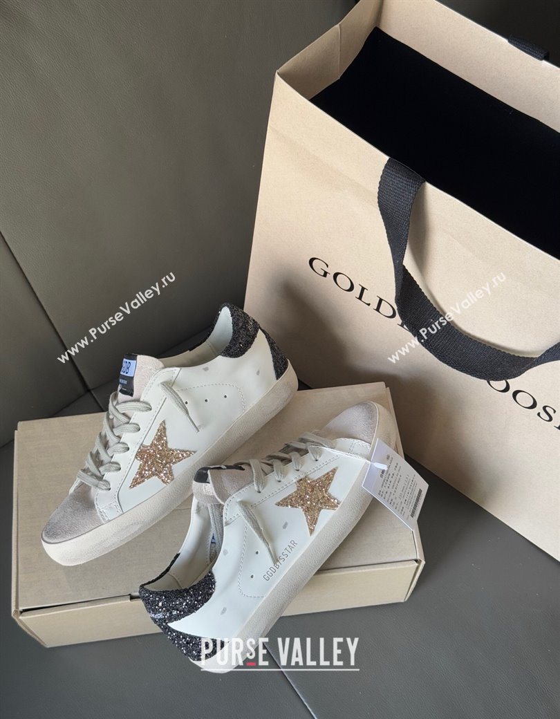 Golden Goose Womens Super-Star with gold star and black glitter heel tab 2025 0902 (13-250902097)