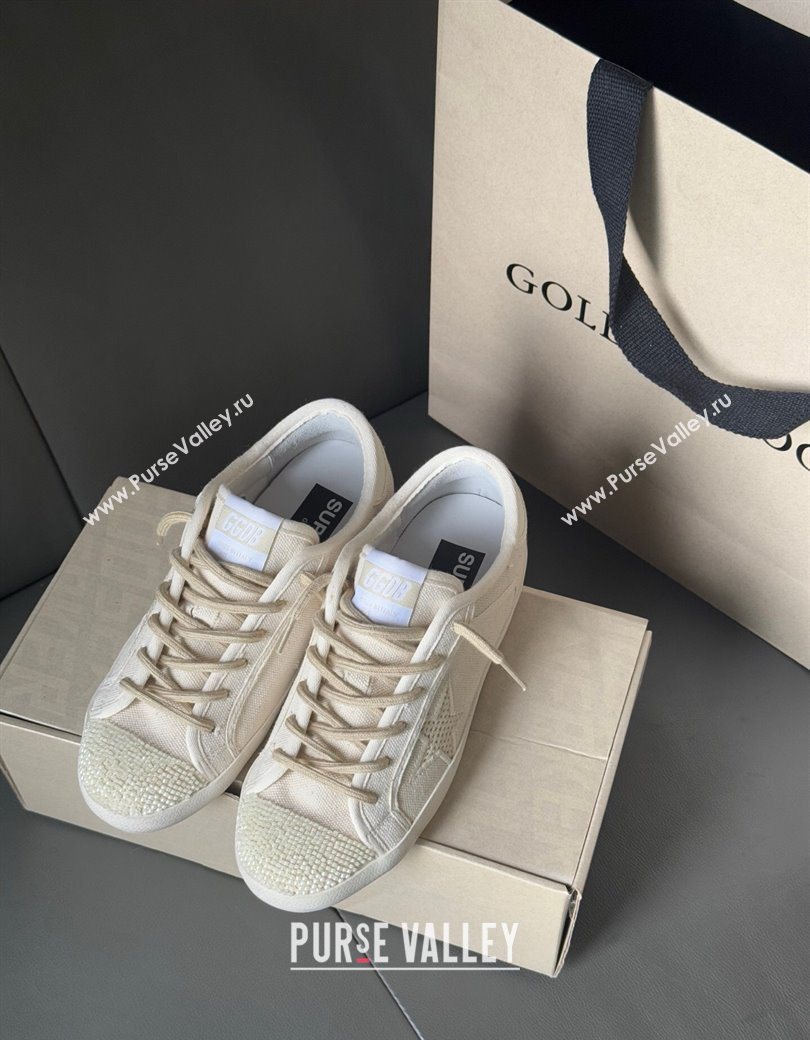 Golden Goose Super-Star in pearl-colored canvas with a tone-on-tone mesh effect star 2025 0902 (13-250902098)