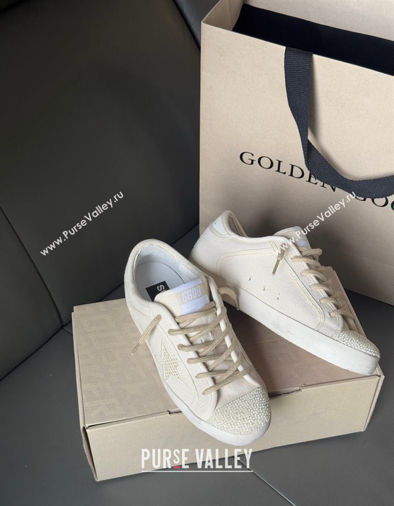 Golden Goose Super-Star in pearl-colored canvas with a tone-on-tone mesh effect star 2025 0902 (13-250902098)