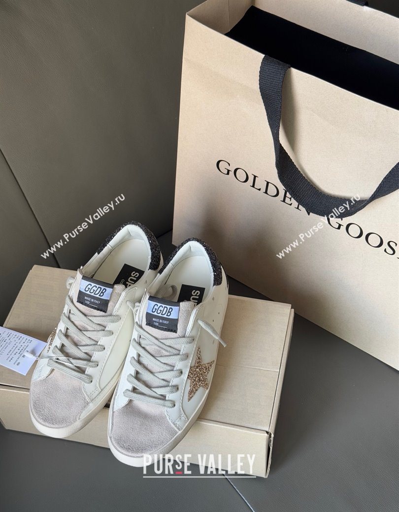 Golden Goose Womens Super-Star with gold star and black glitter heel tab 2025 0902 (13-250902097)