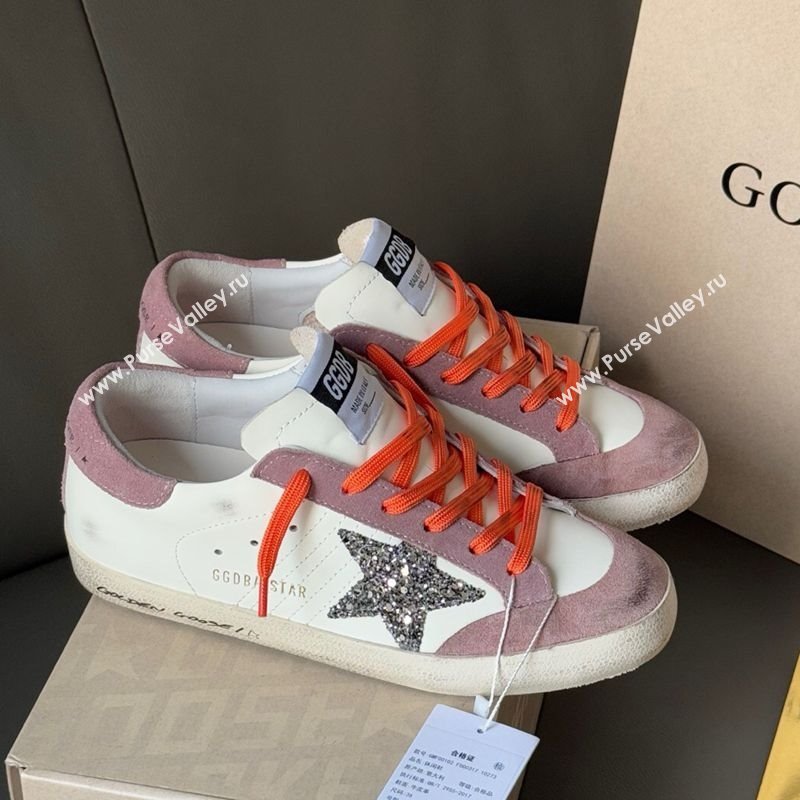 Golden Goose Womens Super-Star with silver glitter star and lilac purple suede heel tab 2025 0902 (13-250902095)