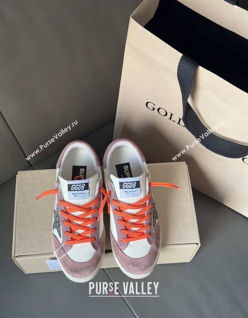 Golden Goose Womens Super-Star with silver glitter star and lilac purple suede heel tab 2025 0902 (13-250902095)