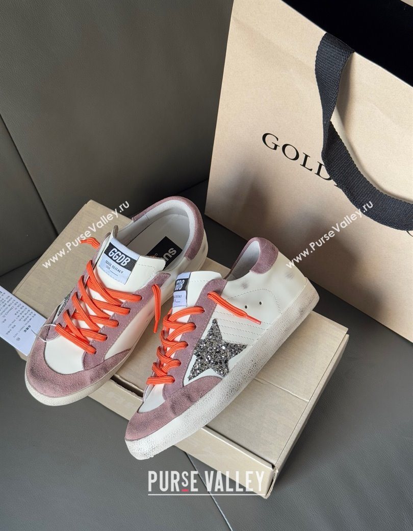 Golden Goose Womens Super-Star with silver glitter star and lilac purple suede heel tab 2025 0902 (13-250902095)