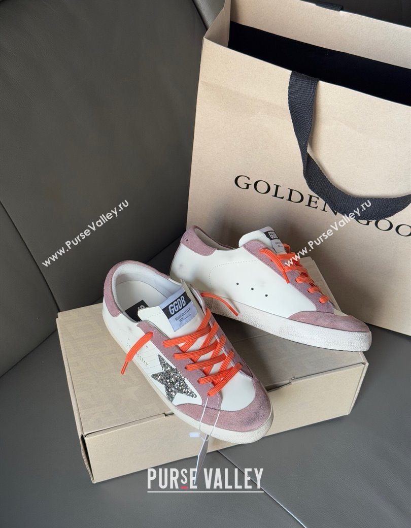 Golden Goose Womens Super-Star with silver glitter star and lilac purple suede heel tab 2025 0902 (13-250902095)