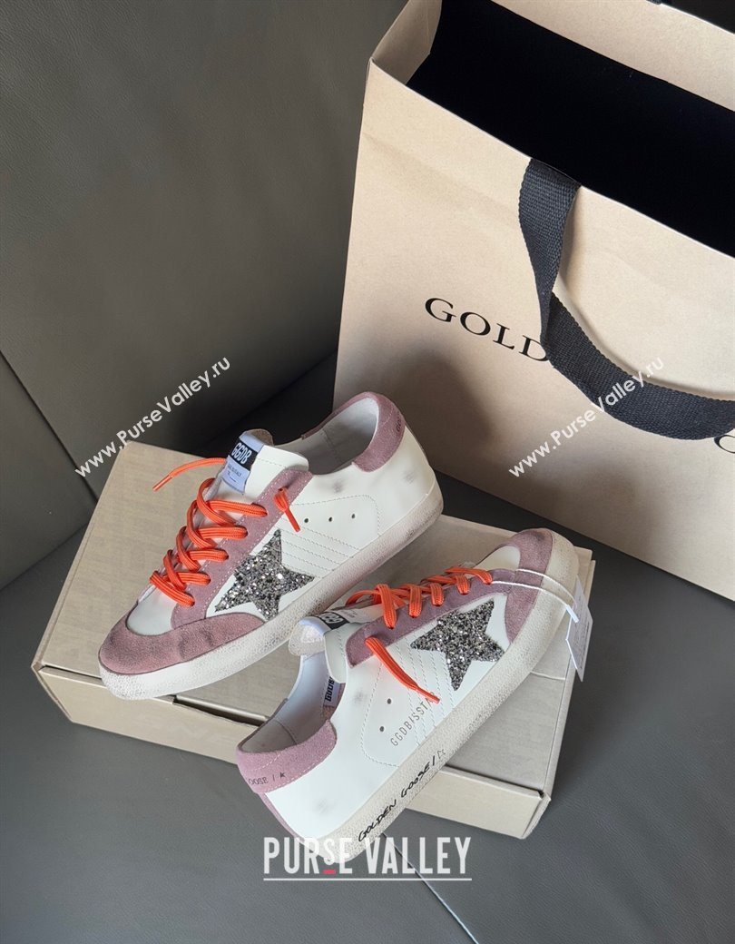 Golden Goose Womens Super-Star with silver glitter star and lilac purple suede heel tab 2025 0902 (13-250902095)
