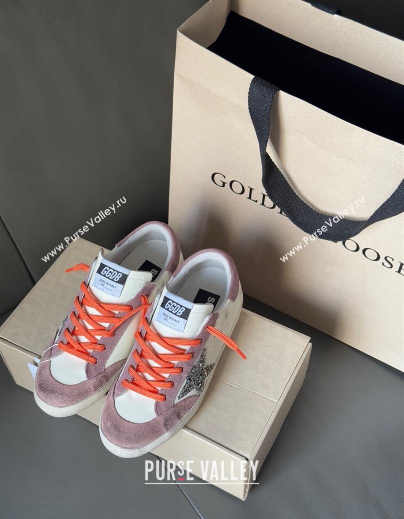 Golden Goose Womens Super-Star with silver glitter star and lilac purple suede heel tab 2025 0902 (13-250902095)