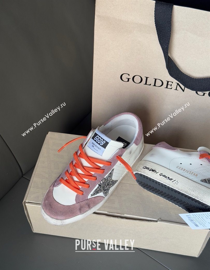 Golden Goose Womens Super-Star with silver glitter star and lilac purple suede heel tab 2025 0902 (13-250902095)