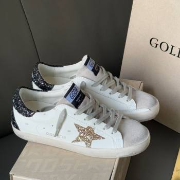 Golden Goose Womens Super-Star with gold star and black glitter heel tab 2025 0902 (13-250902097)