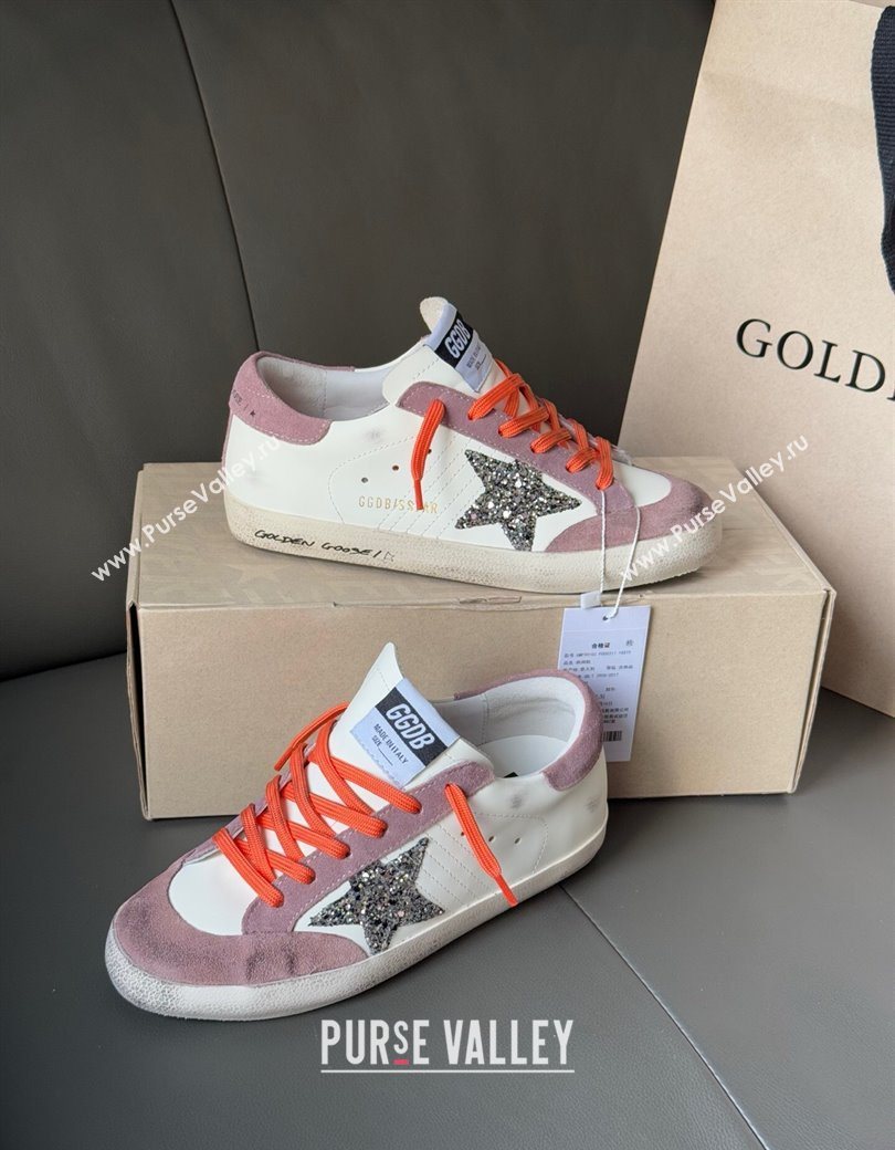 Golden Goose Womens Super-Star with silver glitter star and lilac purple suede heel tab 2025 0902 (13-250902095)