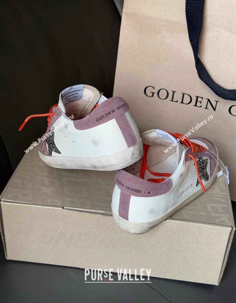 Golden Goose Womens Super-Star with silver glitter star and lilac purple suede heel tab 2025 0902 (13-250902095)
