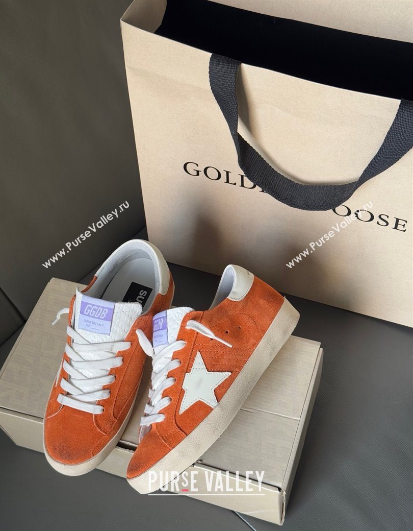 Golden Goose Women’s Super-Star in orange suede with white leather star and heel tab 2025 0902 (13-250902096)