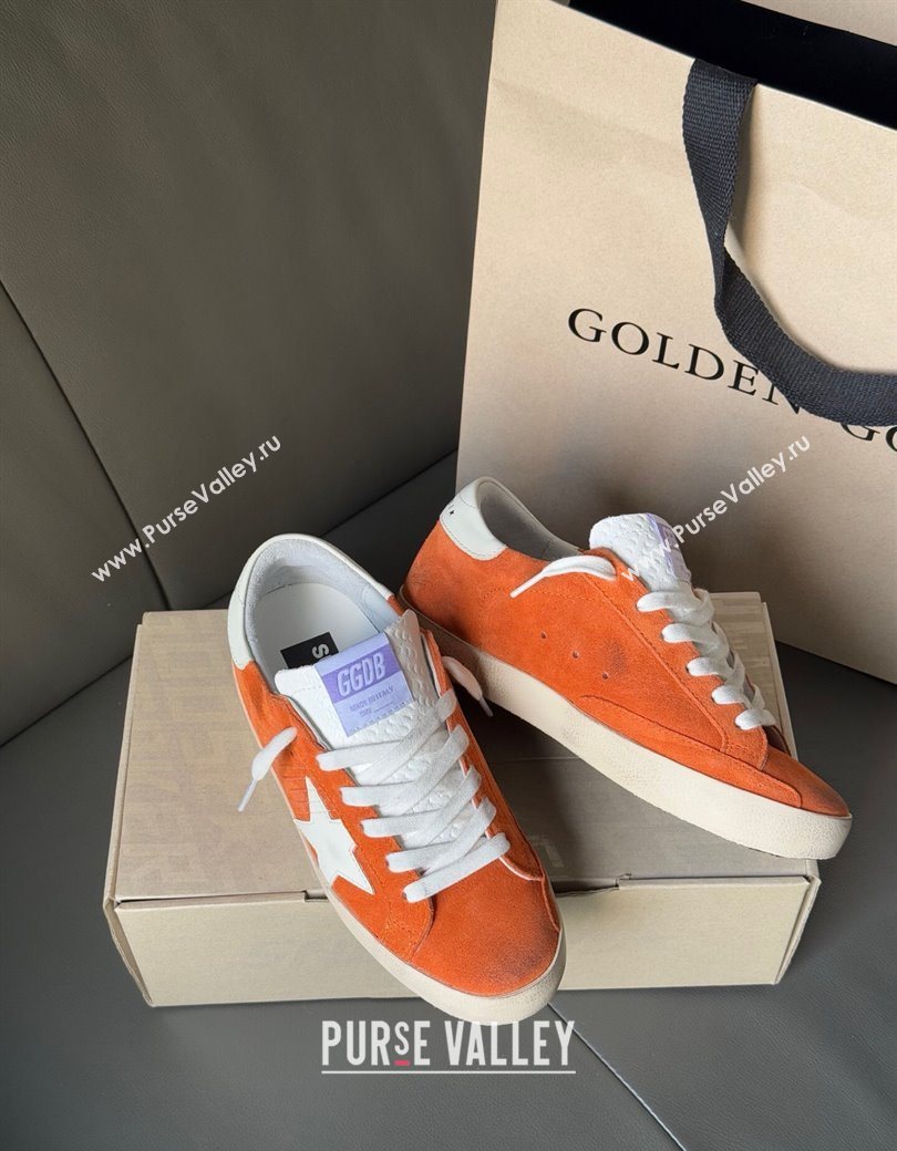 Golden Goose Women’s Super-Star in orange suede with white leather star and heel tab 2025 0902 (13-250902096)