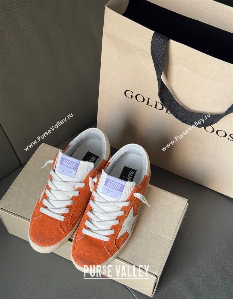 Golden Goose Women’s Super-Star in orange suede with white leather star and heel tab 2025 0902 (13-250902096)