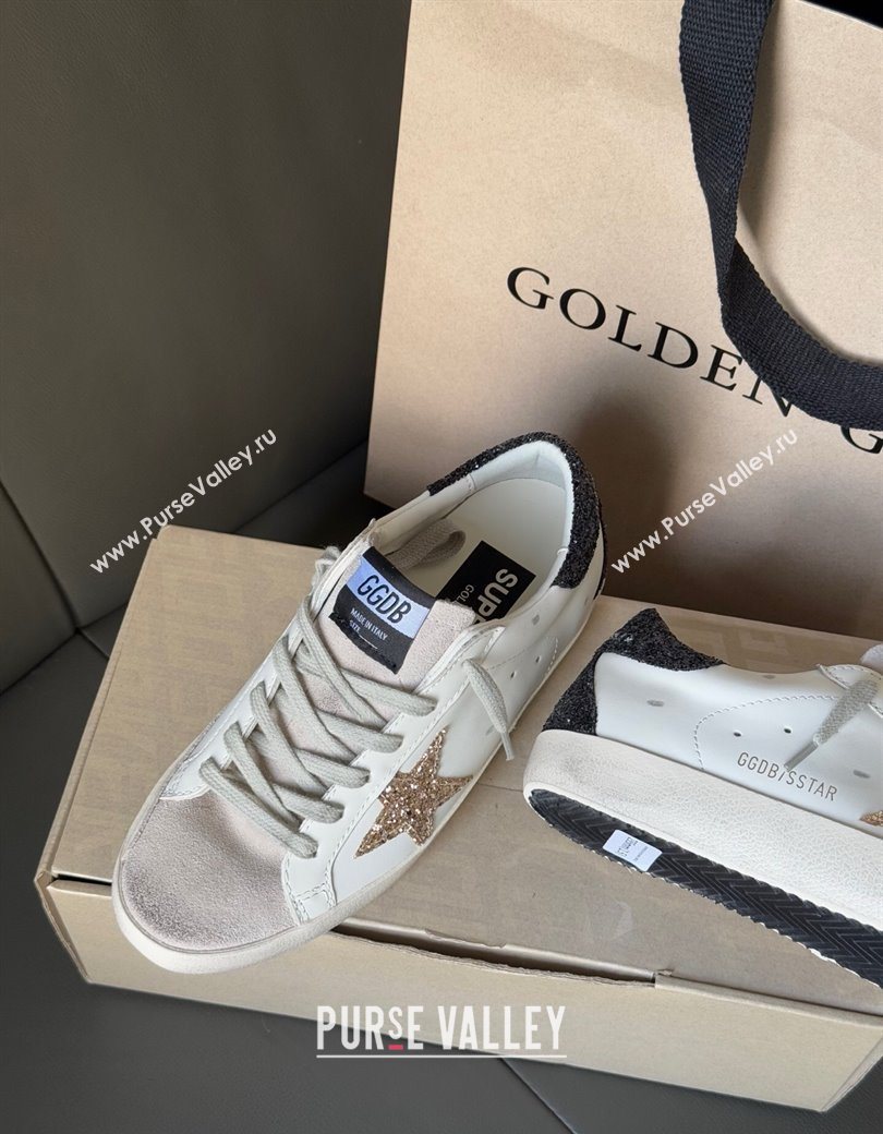 Golden Goose Womens Super-Star with gold star and black glitter heel tab 2025 0902 (13-250902097)