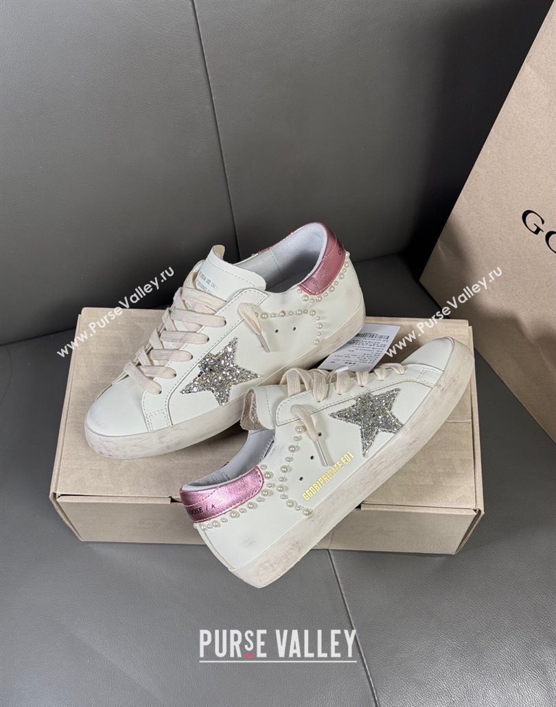 Golden Goose Super-Star Sneakers in white leather with pearls 2025 0429 (MD-250429049)