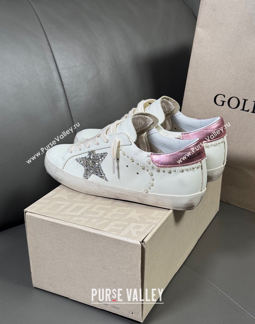 Golden Goose Super-Star Sneakers in white leather with pearls 2025 0429 (MD-250429049)