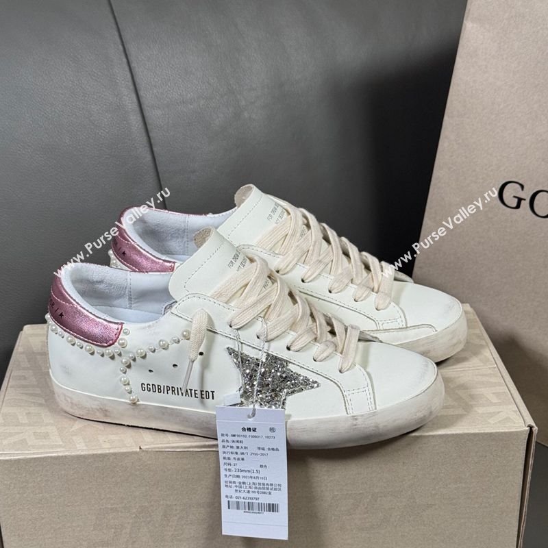 Golden Goose Super-Star Sneakers in white leather with pearls 2025 0429 (MD-250429049)