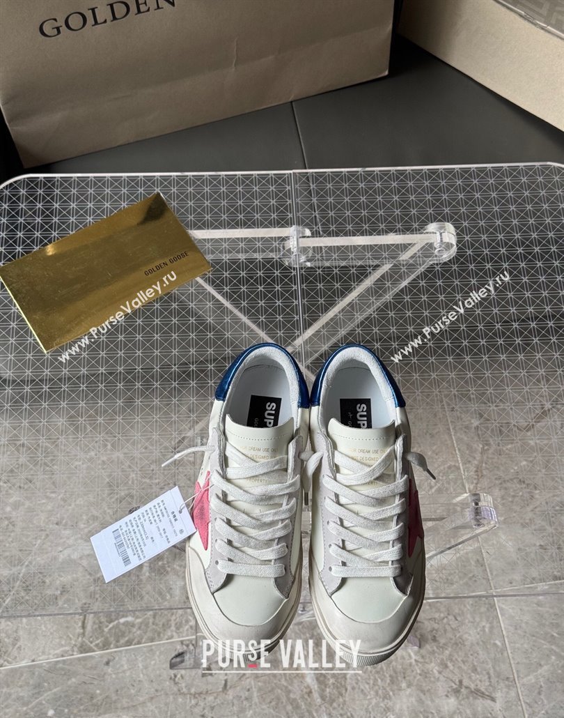 Golden Goose Super-Star Sneakers in white leather with pink star and blue tab 2025 0429 (MD-250429048)