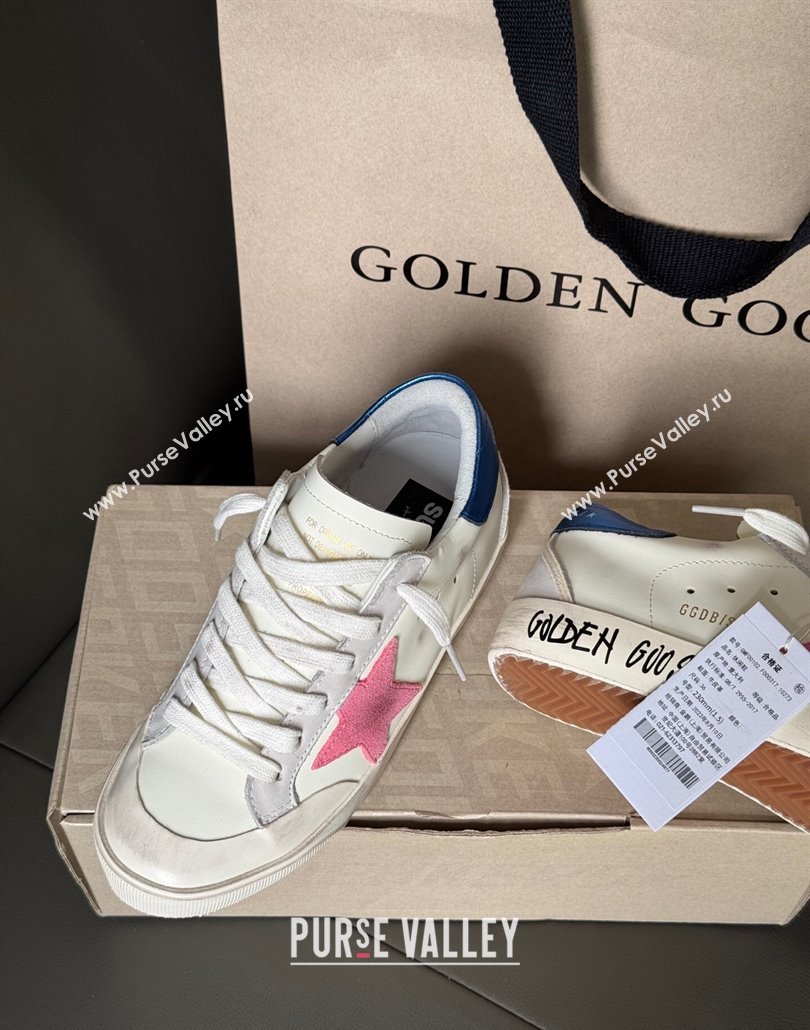 Golden Goose Super-Star Sneakers in white leather with pink star and blue tab 2025 0429 (MD-250429048)