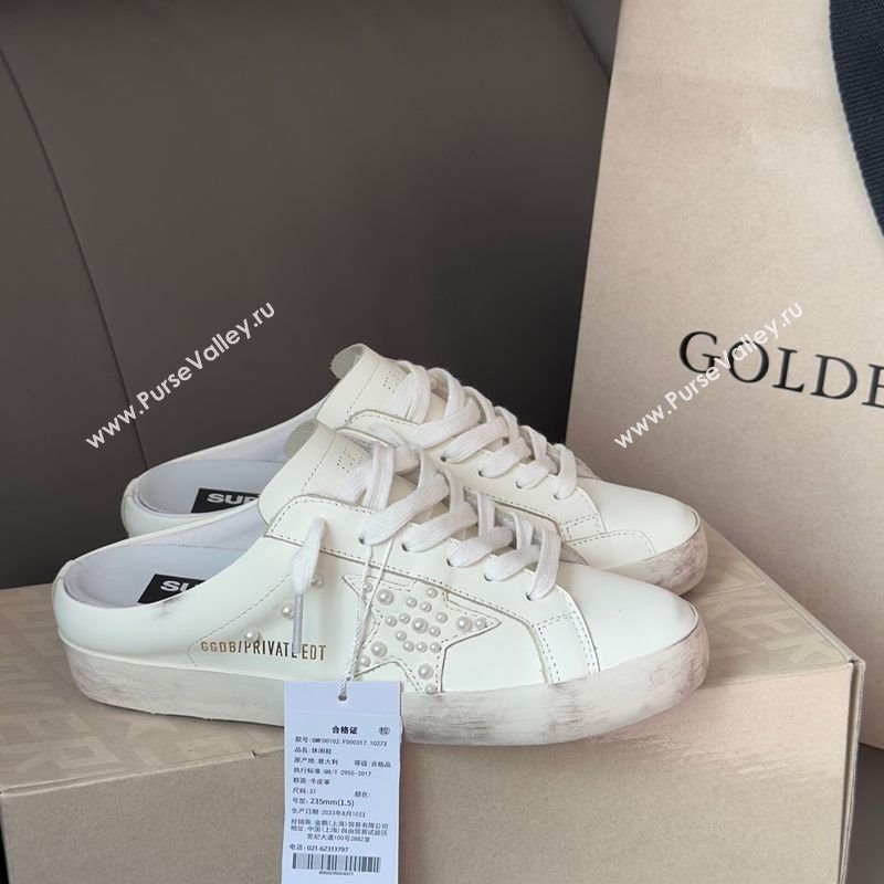 Golden Goose Super-Star Sabot Sneaker Mules in White Leather with Pearls 2025 0429 (MD-250429051)