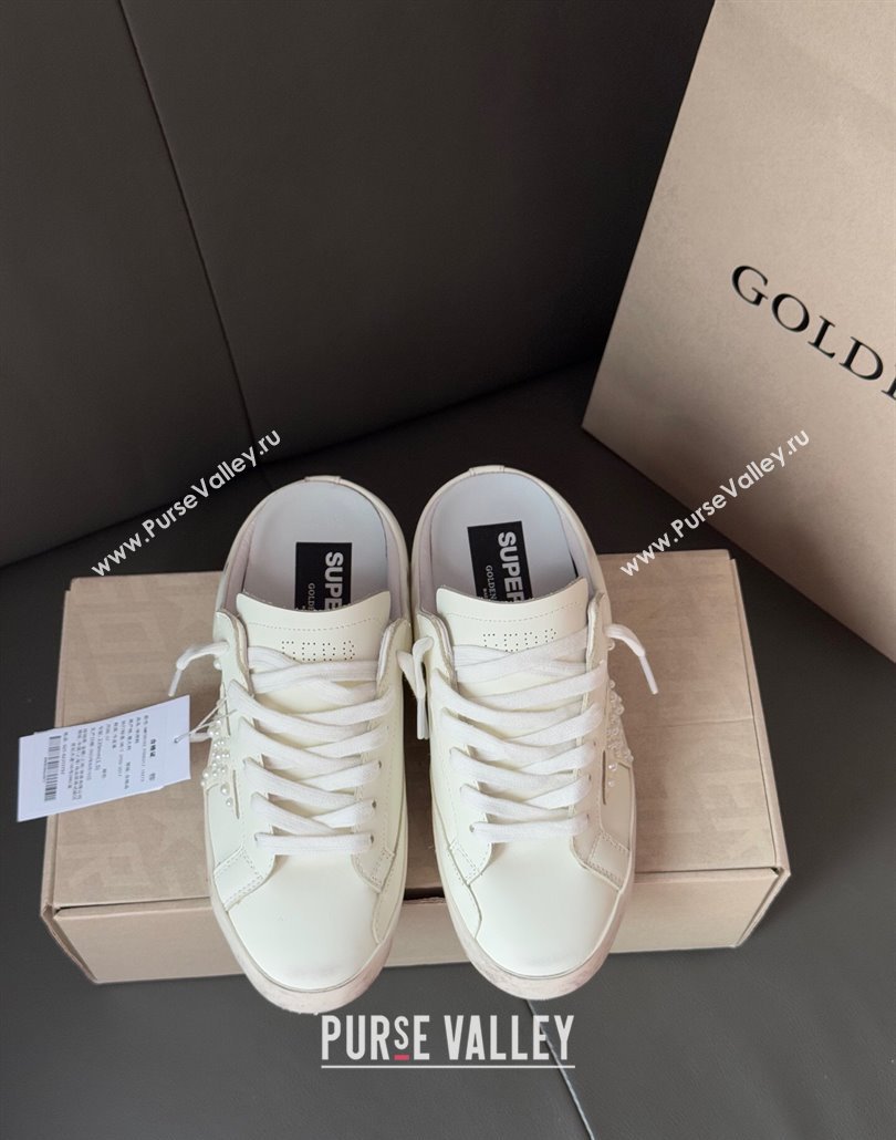Golden Goose Super-Star Sabot Sneaker Mules in White Leather with Pearls 2025 0429 (MD-250429051)