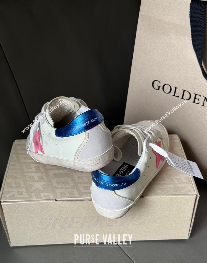 Golden Goose Super-Star Sneakers in white leather with pink star and blue tab 2025 0429 (MD-250429048)