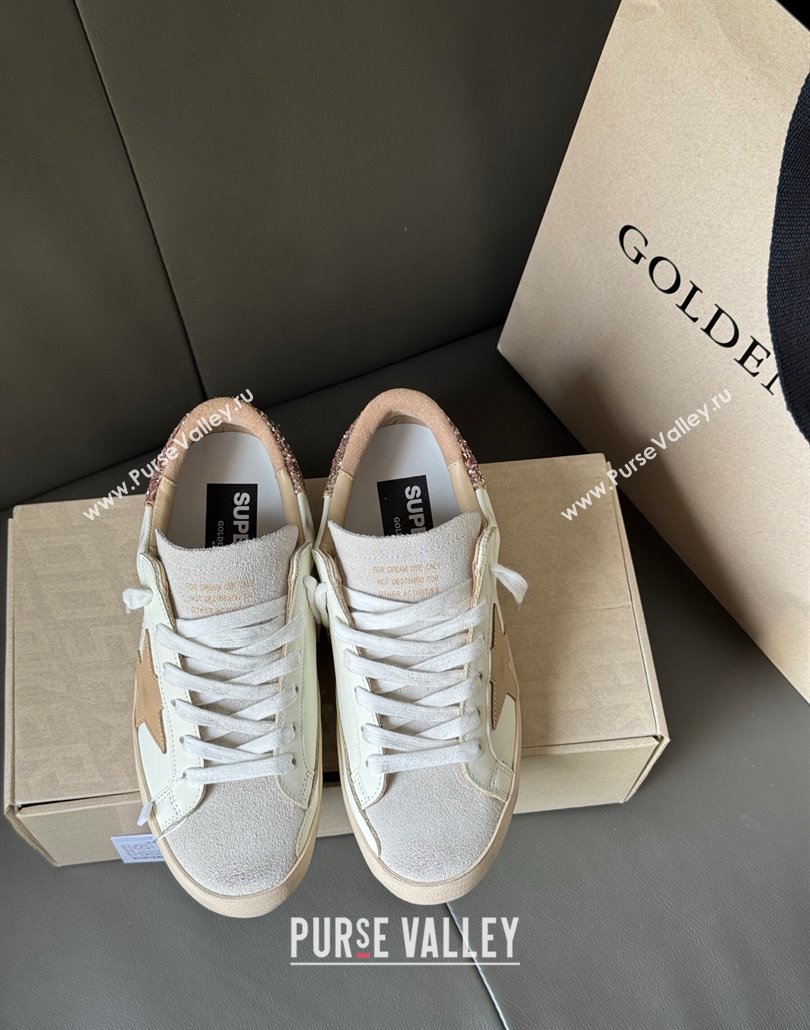 Golden Goose Womens Super-Star Sneakers with nude leather star and gold glitter heel tab 2025 0429 (MD-250429045)