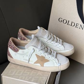 Golden Goose Womens Super-Star Sneakers with nude leather star and gold glitter heel tab 2025 0429 (MD-250429045)